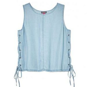 Vince Camuto Chambray Lace Up Tank, Medium